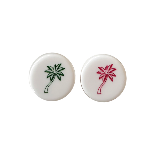 Backgammon Men - Palm Tree White with Pink & Green Accent - Art, Trays and Accessories