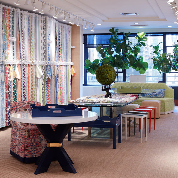 Upholstery displays and custom furniture at the oomph NYC showroom.