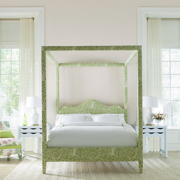 The Bedford Bed from oomph in Almond Prisma pattern.