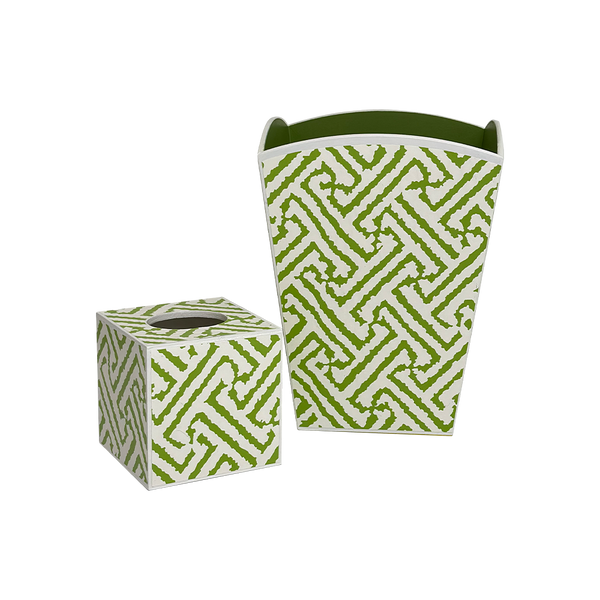 Quadrille Java Grand Jungle Green Scallop Bin + Tissue Holder - Art, Trays and Accessories
