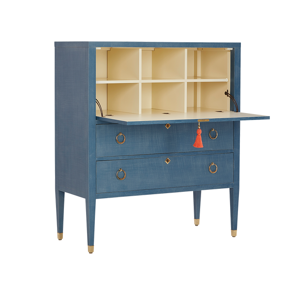Secretary desk with a cubby section above two drawers, in denim blue. - All Furniture