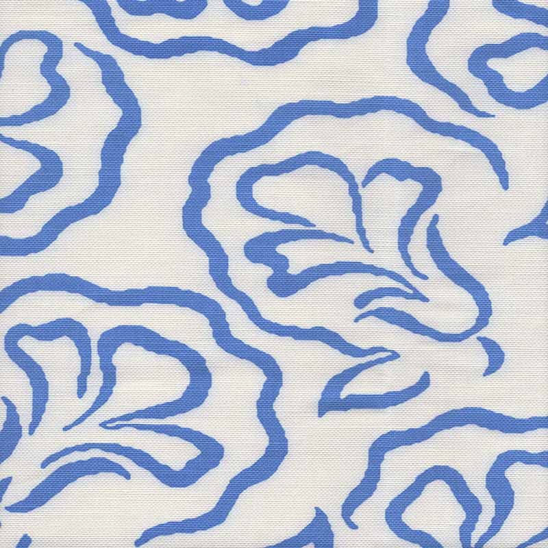 Gramercy Chaise in Quadrille Bell Flower in French Blue with Natural Raffia Back