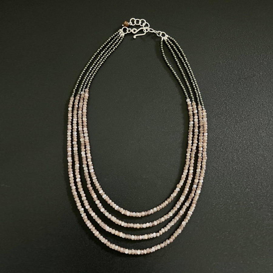 4 Strand Mauve Moonstone Pyrite Necklace