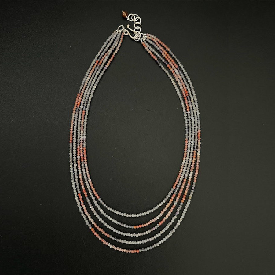 5 Strand Quartz Iolite and Carnelian Necklace