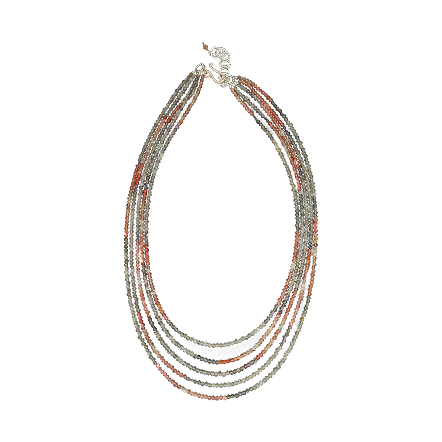 5 Strand Quartz Iolite and Carnelian Necklace