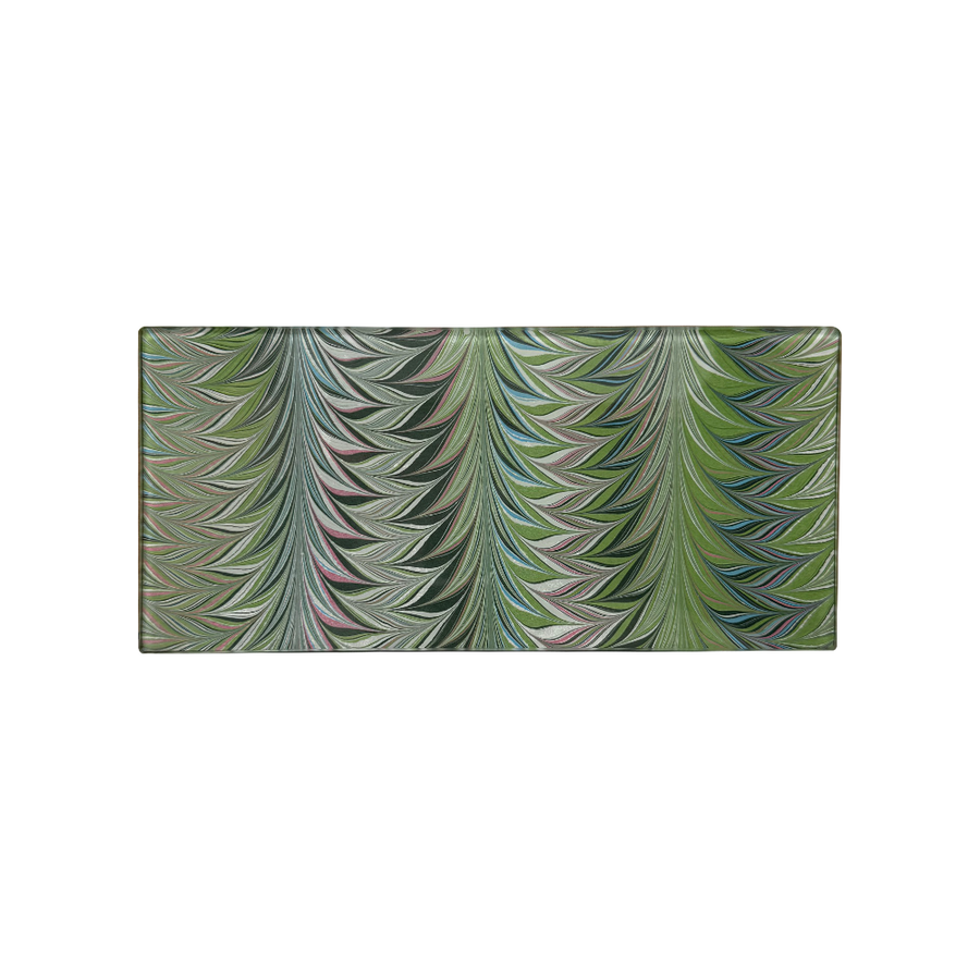 3.5 x 7 Pink Green Feather Glass Tray