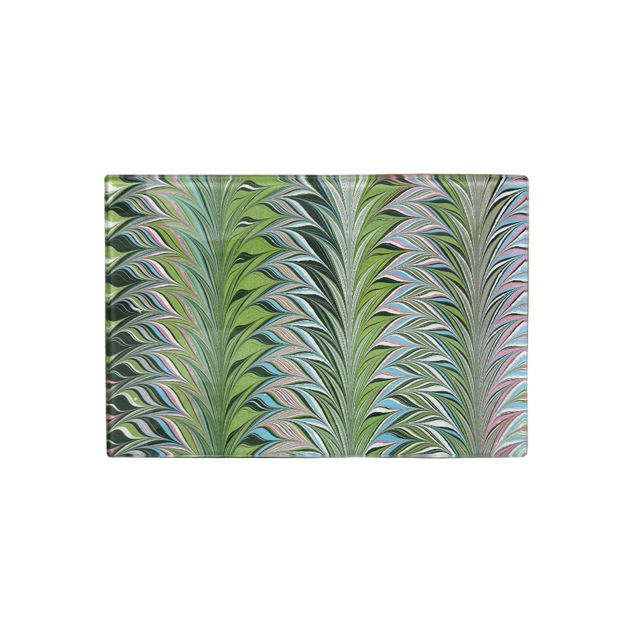 4.5 x 6.5 Pink Green Feather Glass Tray