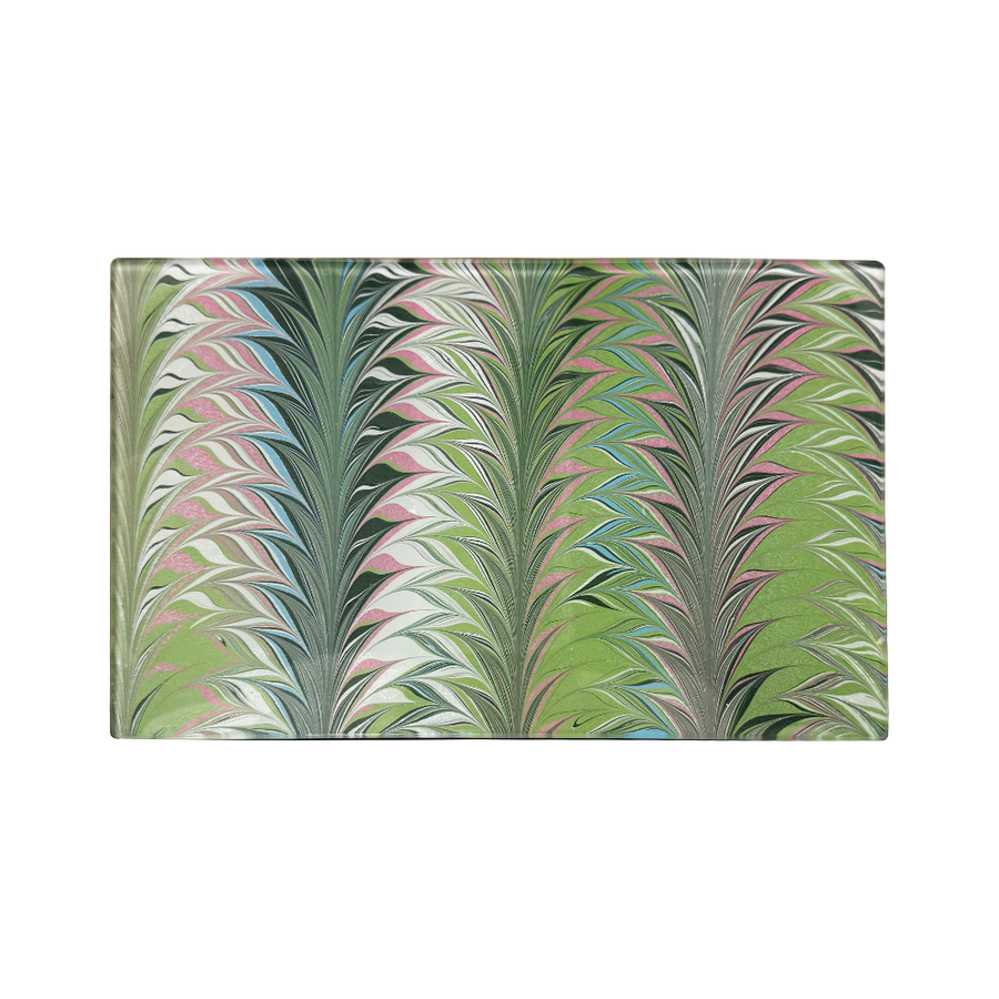 5 x 8 Pink Green Feather Glass Tray