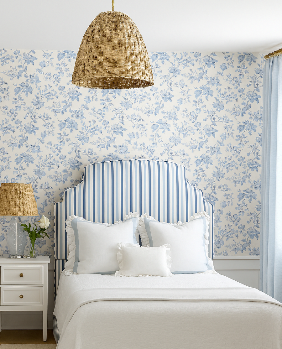 Aspen Queen Headboard in Multi Blue Stripe