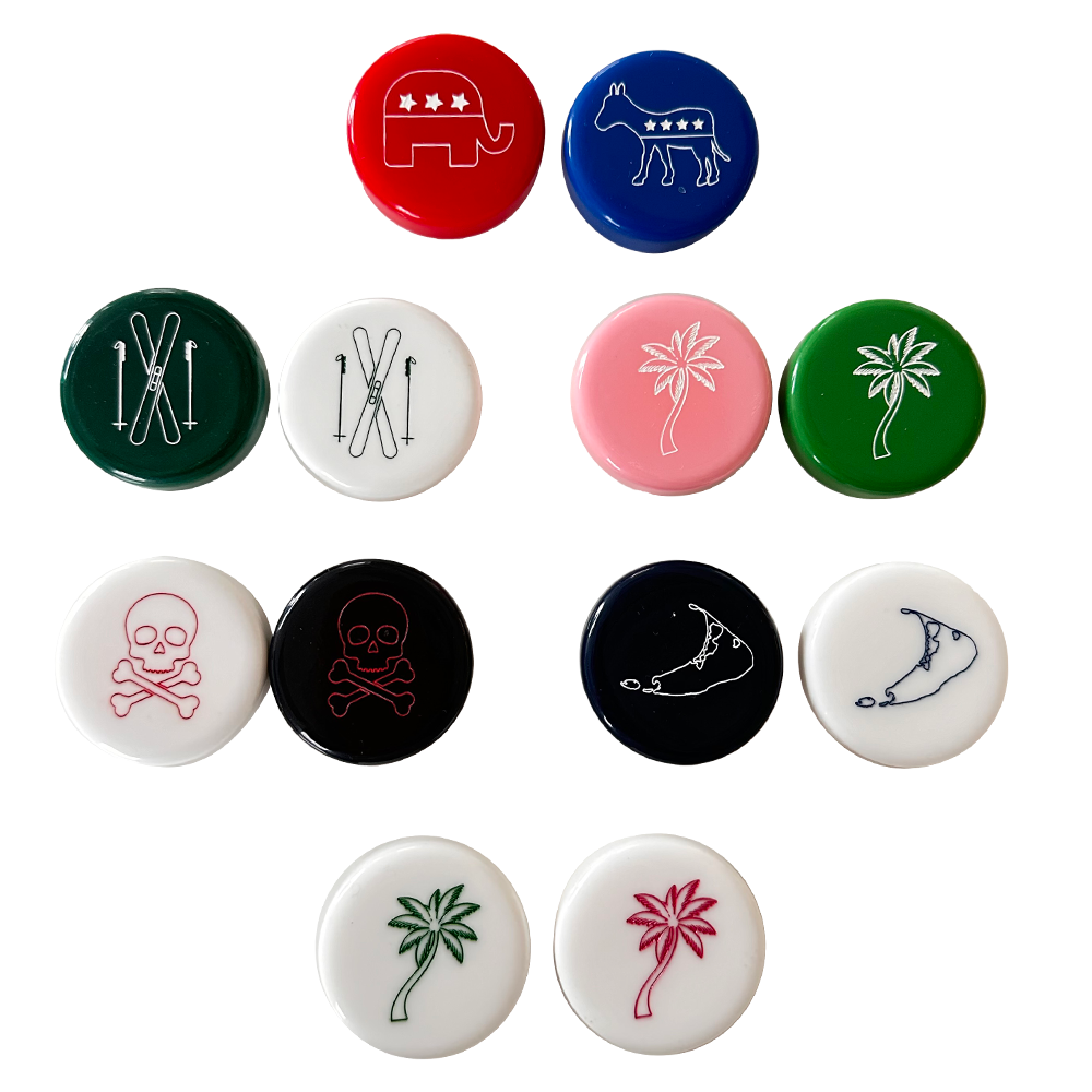 Backgammon Men - Palm Tree White with Pink & Green Accent