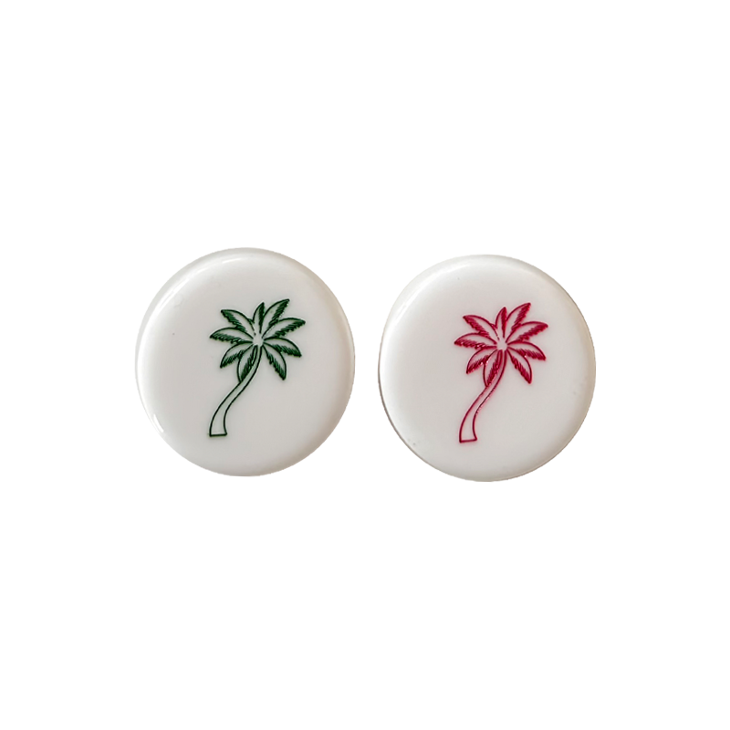 Backgammon Men - Palm Tree White with Pink & Green Accent