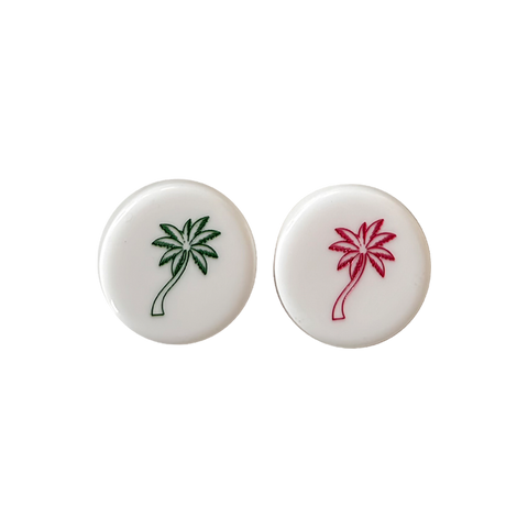Backgammon Men - Palm Tree White with Pink & Green Accent
