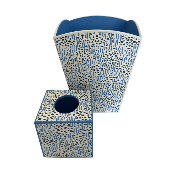 Quadrille Trilby New Blue Bin & Tissue Holder - Art, Trays and Accessories