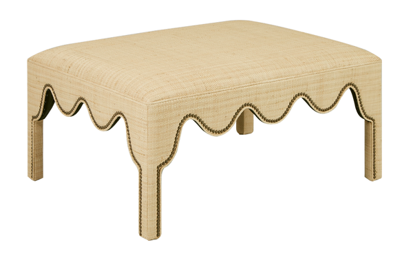 Custom Hobe Sound Ottoman 32 x 48 x 18H Natural Raffia Brass Nailhead - All