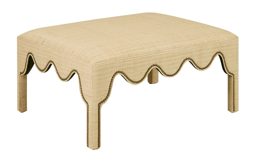 Custom Hobe Sound Ottoman 32 x 48 x 18H Natural Raffia Brass Nailhead