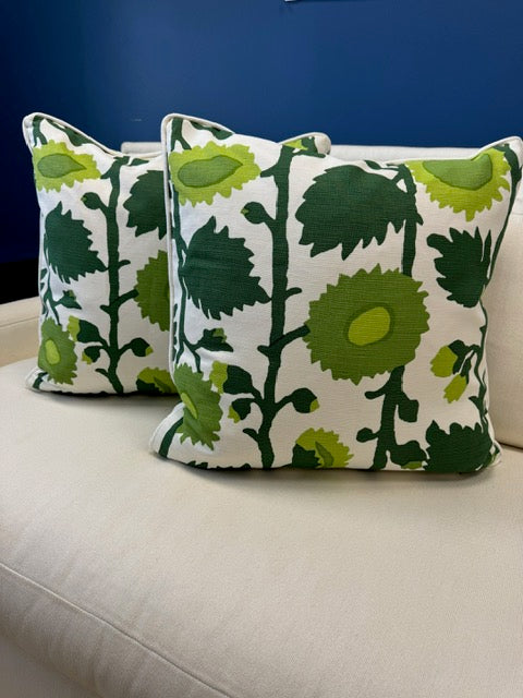 Quadrille Zinnias in Greens 20" Pillows S/2