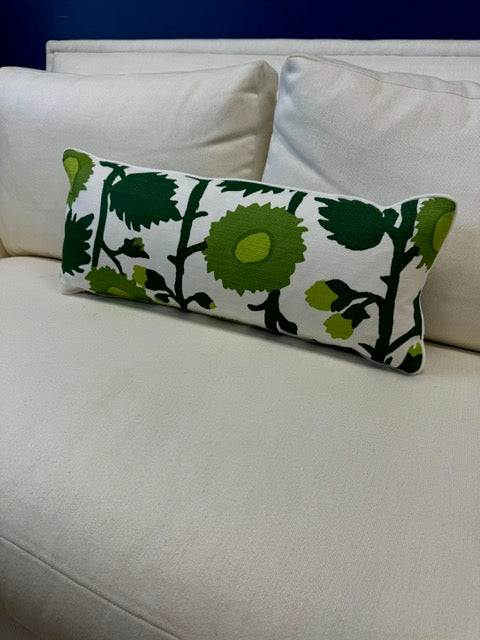 Quadrille Zinnias in Greens Lumbar Pillow 11x 24