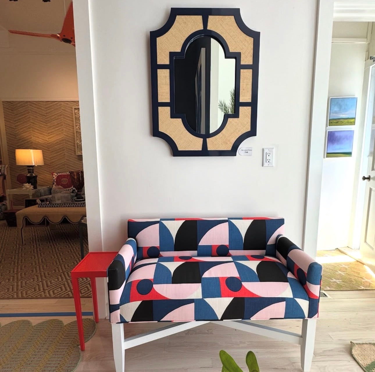 Tini X Bench in Serena Dugan Condesa Fabric / White Legs