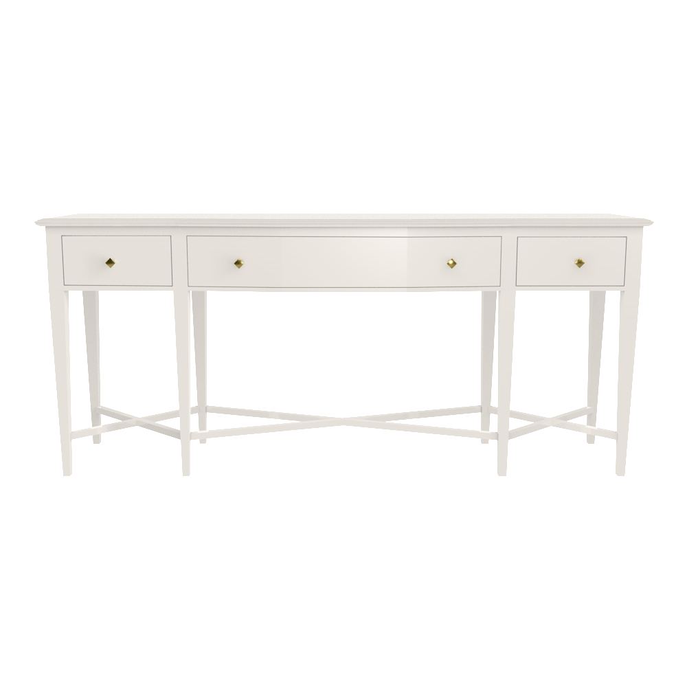 Manhattan Stretch Console in White Dove with Brass Hardware