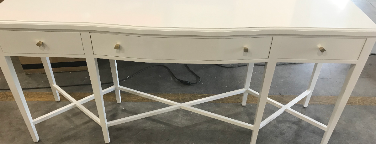 Manhattan Stretch Console in White Dove with Brass Hardware