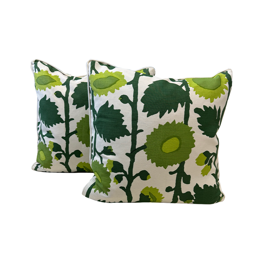 Quadrille Zinnias in Greens 20" Pillows S/2