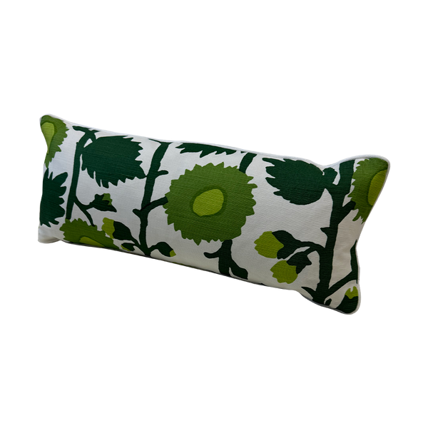 Quadrille Zinnias in Greens Lumbar Pillow 11x 24 - Sample Sale