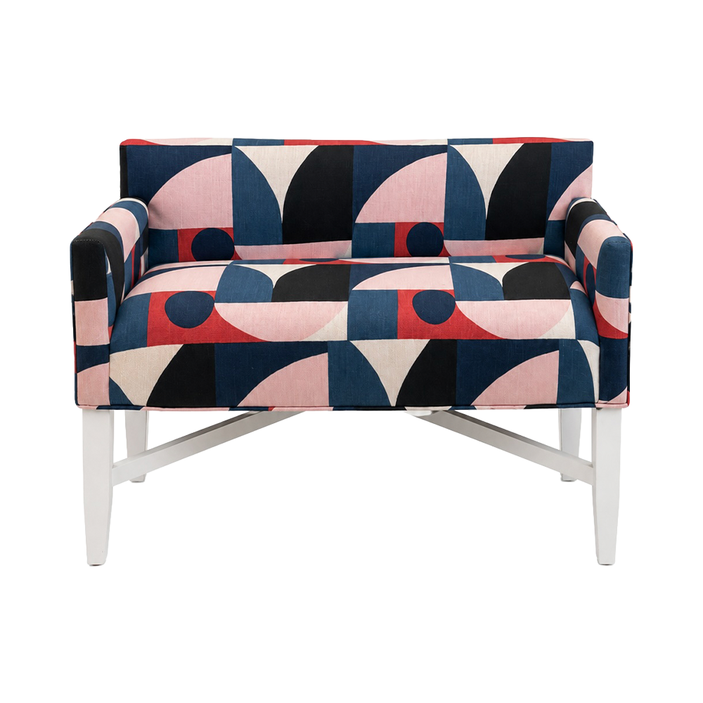 Tini X Bench in Serena Dugan Condesa Fabric / White Legs