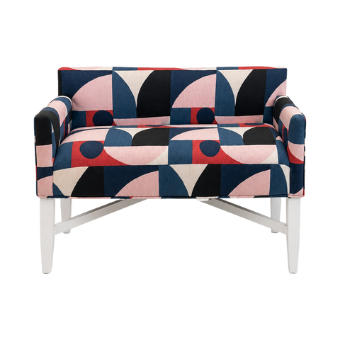 Tini X Bench in Serena Dugan Condesa Fabric / White Legs
