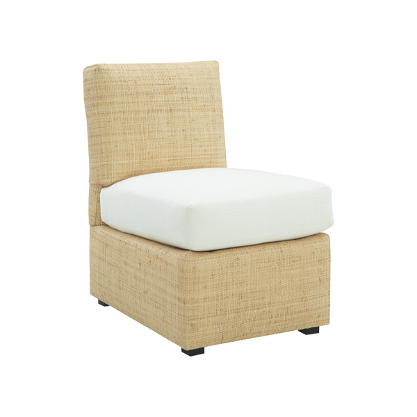 Raffia Slipper Chair in Performance Raffia with Inside Out Lace Seat Cushion - Sample Sale