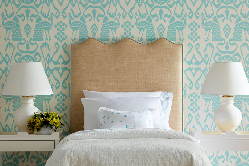 Twin Wave Headboard in Performance Raffia with Surf Welt