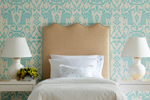 Twin Wave Headboard in Performance Raffia with Surf Welt