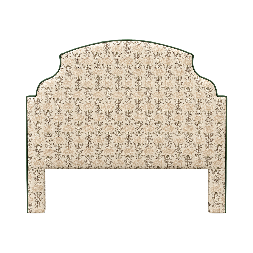 Queen Aspen Headboard in Lisa Fine Samode Fabric in Desert Sand with Fern Welt