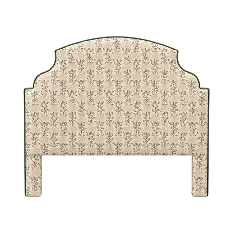 Queen Aspen Headboard in Lisa Fine Samode Fabric in Desert Sand with Fern Welt