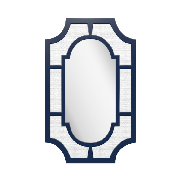 Lyford II Mirror in Club Navy and Faux White Painted Raffia - Sample Sale