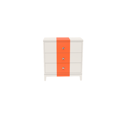 Custom Easton Nightstand - White Dove Base / Knockout Orange Stripe / Brass Hardware / Parakeet Tassels