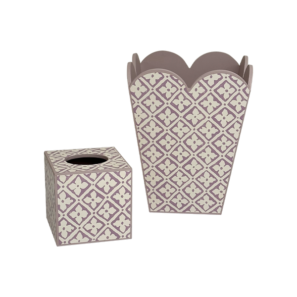 Quadrille Puccini Lavender Scallop Bin + Tissue Holder - Art, Trays and Accessories