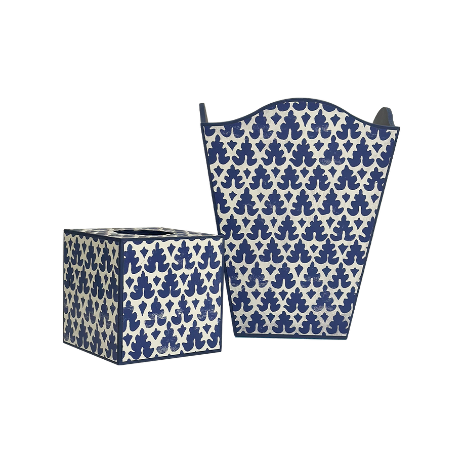 New Navy Quadrille Volpi Scallop Bin + Tissue Holder