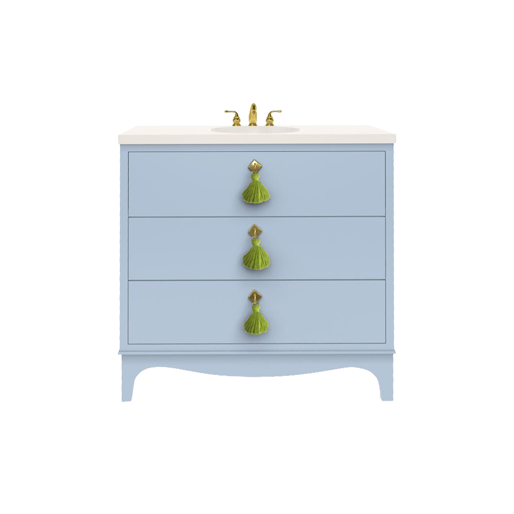Easton Vanity 42 in Hinting Blue with Brass Hardware and Parakeet Tassels