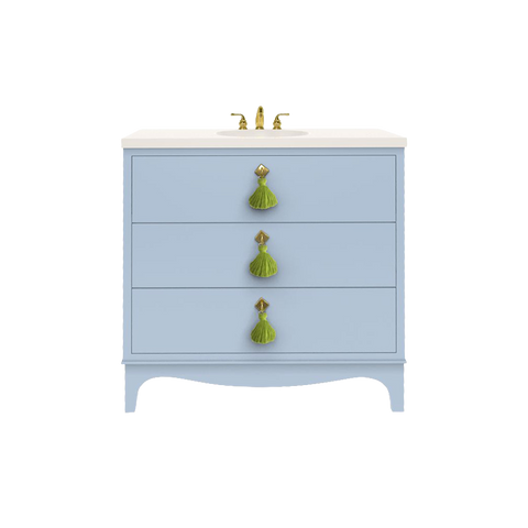 Easton Vanity 42 in Hinting Blue with Brass Hardware and Parakeet Tassels