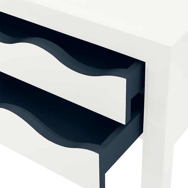 Wave Side Table in White Dove and Club Navy Drawer Interior - Sample Sale