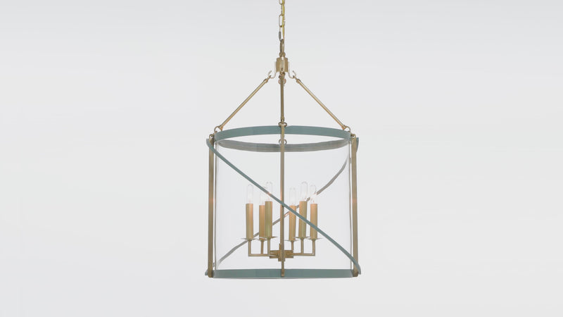 Luxury lantern featuring a swirled design and six lightbulbs.