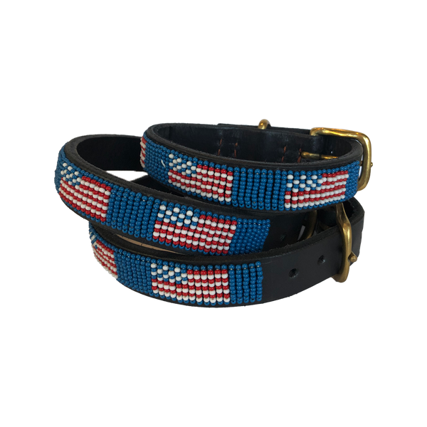 American Flag Beaded Dog Collar - 12" standard x 3/4" width - Sales Tax