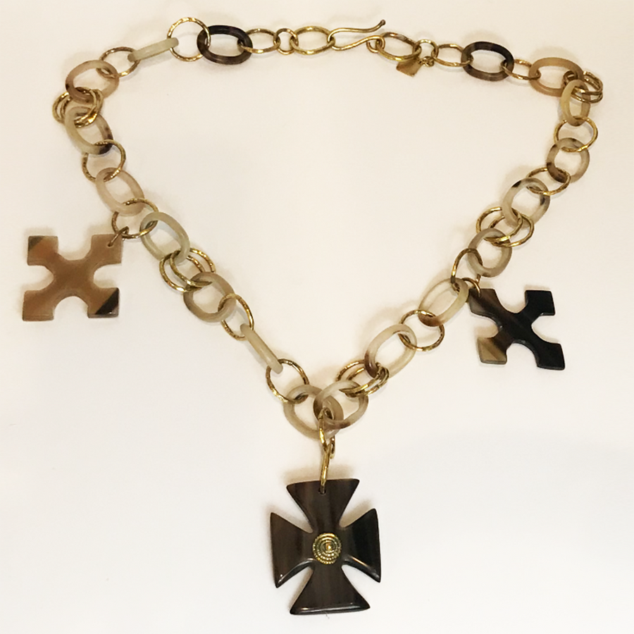 Cow horn cross necklace - gray