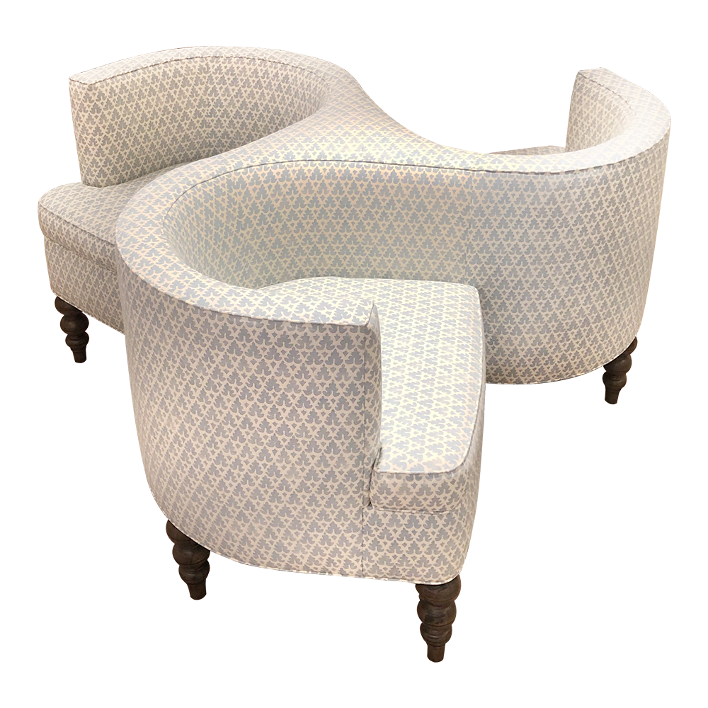 Three seater, Tête-á-Tête-á-Tête round chair in a beige pattern.