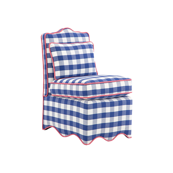 Upholstered Scallop Slipper Chair in Navy Gingham - Sample Sale