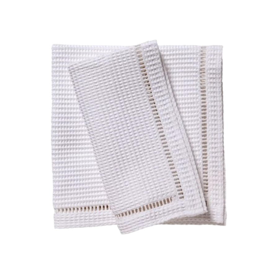 Dinner Napkins - White Waffle Weave Ladder Lace