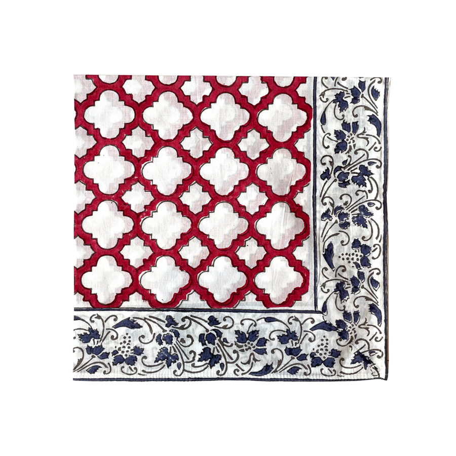 Red/Navy Bordered Cotton Napkins S/8